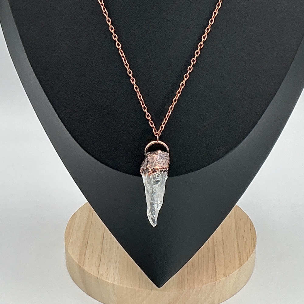 Copper Necklace Quartz Crystal Gem Stone Handmade Jewelry Pendant 20” Chain - Picture 3 of 12